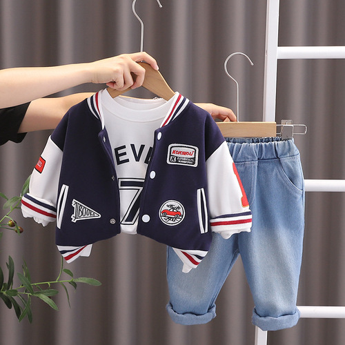 Boys Suit Spring and Autumn  New Children's Autumn Clothes Fashionable Labeled Baseball Uniform Three-piece Set Baby Sportswear