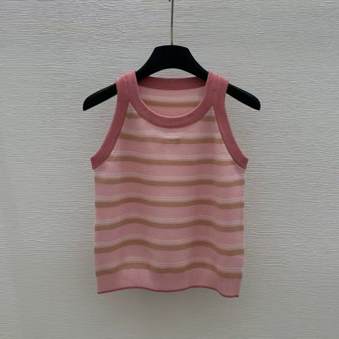 2025 весна и лето трикотажный свитер для производства небольших партий обработанный жилет в полоску