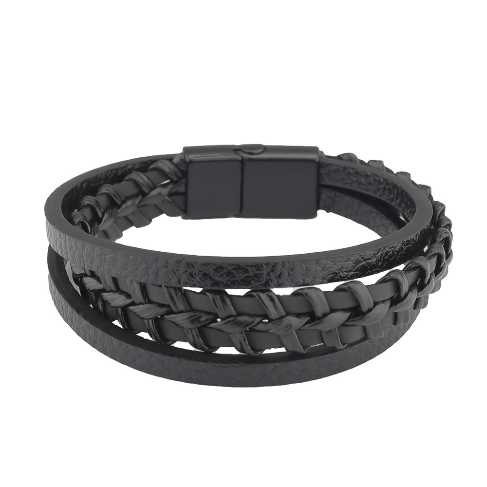 Woven Chain Chain Type 1 Piece Quantity Simple Style Geometric Pu Leather Alloy Plating Men's Bracelets Men Cord & Leather Bracelets