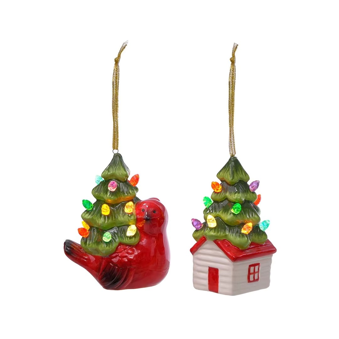 Hand-painted ceramic Christmas tree night light, 360-degree rotation, plug-in Christmas decoration