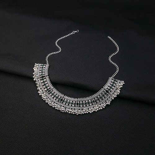 European and American personalized bell water drop tassel earrings, high-end full diamond dinner necklace, square geometric jewelry set