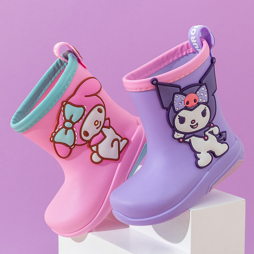 Sanrio removable cotton sleeve mid-tube rain boots for children plus velvet to keep warm cartoon non-slip wear-resistant soft bottom baby rain boots
