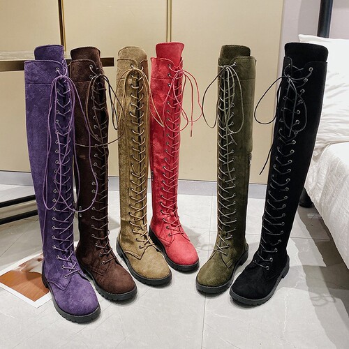 European and American winter new large-size slim boots with lace to show slimming round head over-the-knee boots for women wholesale wish43