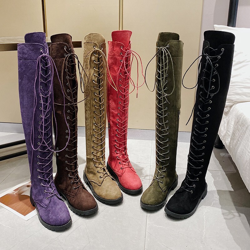 In-Stock European and American Winter New Foreign Trade Plus-Size Slimming Lace-Up Round-Toe Over-The-Knee Boots for Women Wholesale Wish43 In-Stock European and American Winter New Foreign Trade Plus-Size Slimming Lace-Up Round-Toe Over-The-Knee Boots for Women Wholesale Wish43