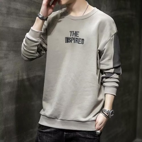 Men's Long-Sleeve T-Shirt, Factory Supply, Spring/Autumn Korean-Style Trendy Crewneck Base Layer Top, Loose-Fit Men's Sweater