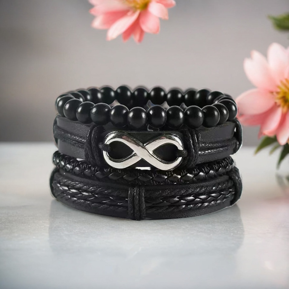 Cross-Border Fashion European and American Punk Style Braided Bracelet Leather Bracelet Multi-Layer Set Retro Jewelry Couple Style