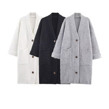 韩系慵懒风加厚大码毛衣开衫女秋冬新款宽松中长款针织风衣外套女