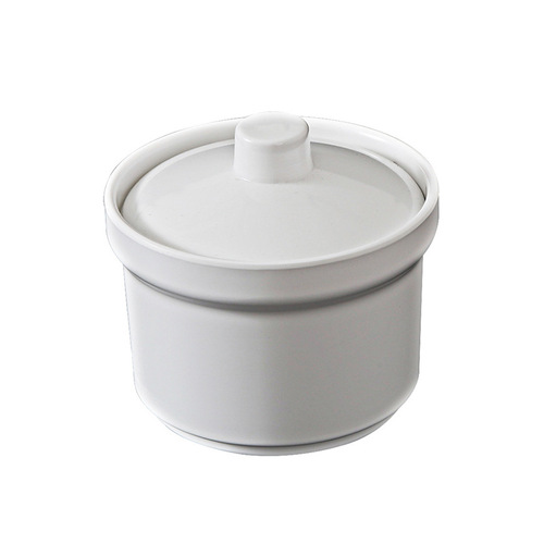 White Melamine Imitation Porcelain Soup & Stew Pot, Hotel & Restaurant Specialty, Shaxian-Designated, Plastic Dual-Handle Soup Bowl with Lid for Water-Bath Cooking