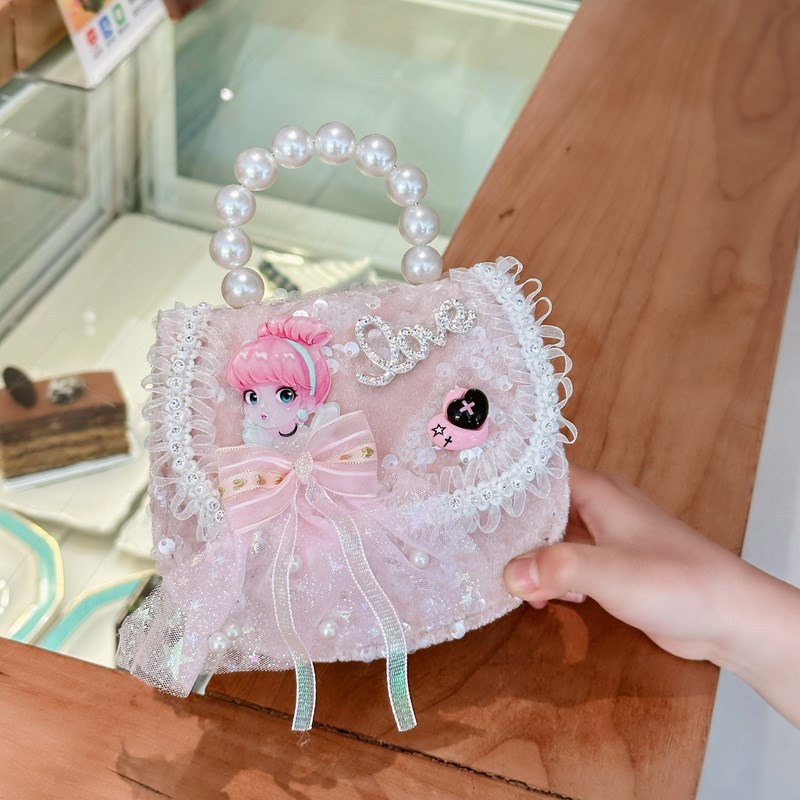 新しい子供のカバンの女の子の蝶結びの真珠のハンドバッグのファッションの洋気の王女の片肩の斜め掛けの小銭入れ|undefined