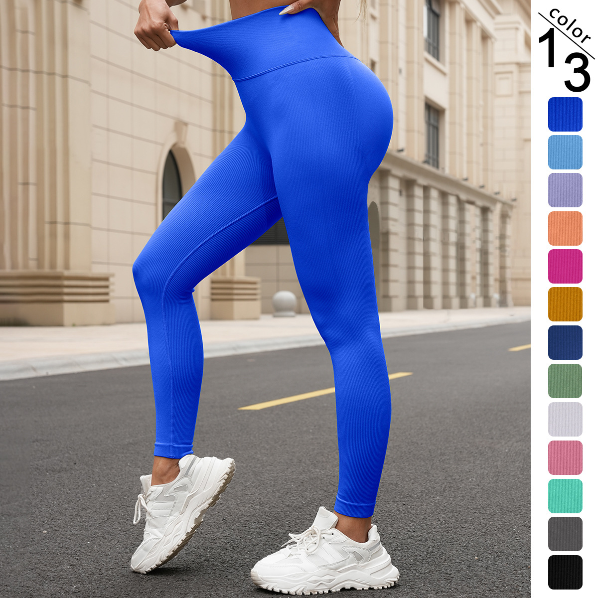 Pantalones de cintura super alta sin costura de rosca, pantalones de elevación de cadera de cintura en V, pantalones de entrenamiento para correr.