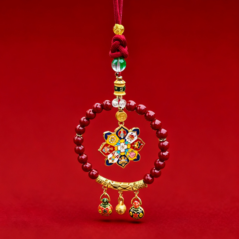 Cinnabar Car Hanging Amulet for Good Luck and Safety, New Year Red Gold-Eating Beast Lucky Cat Car Hanging Ornament Wholesale