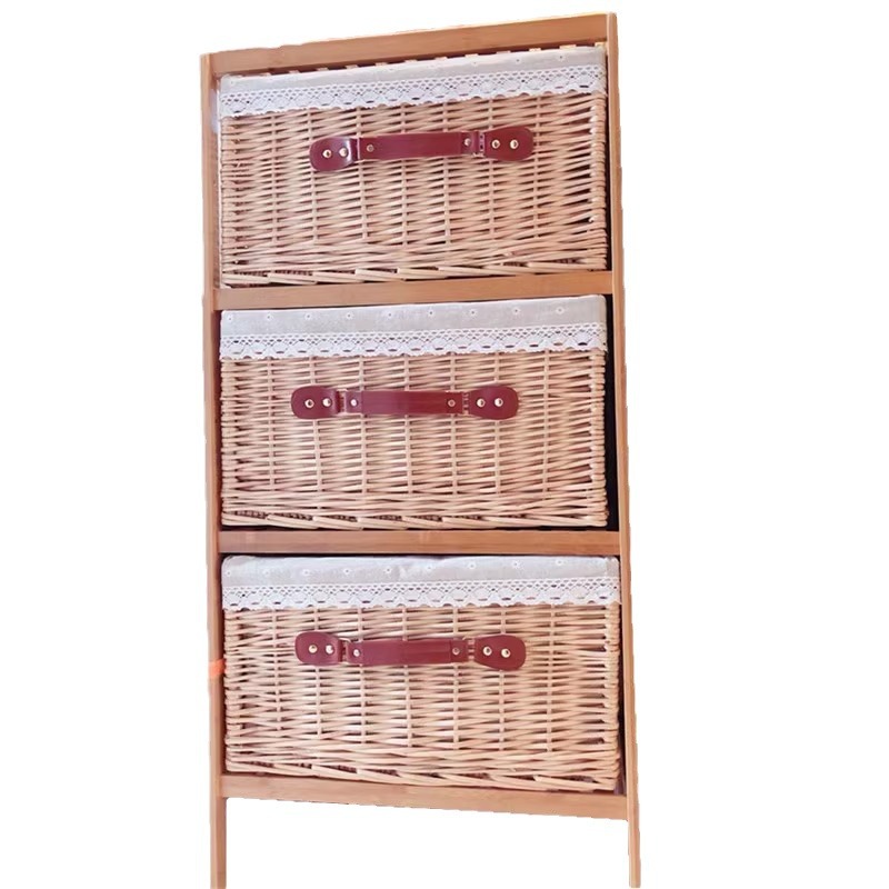 Caja de almacenamiento de tipo cajón de trenzado de sauce con cuadrícula de esquina de forma especial en forma de sector triangular semicircular