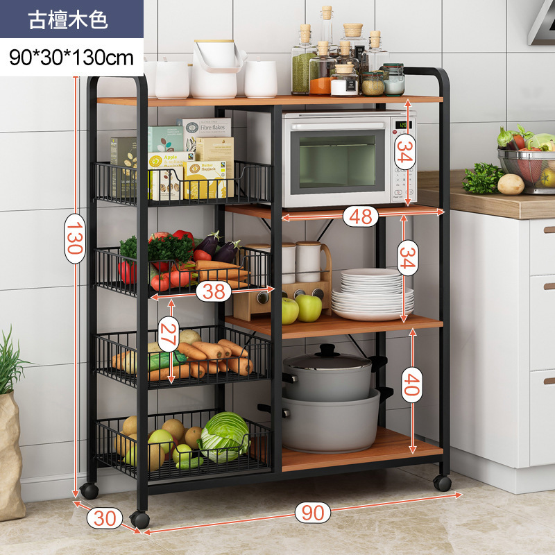 Estante de cocina móvil Estante de frutas y verduras multicapa de piso Horno de microondas multifuncional Olla arrocera Estante de almacenamiento de horno