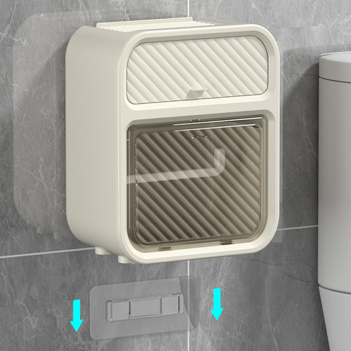 Bathroom plastic tissue box household toilet living room punch-free wall-mounted heightening waterproof removable tissue box