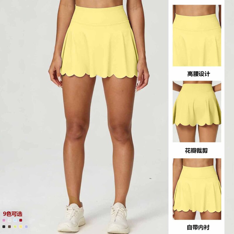 Cross-Border High-Waisted Petal Mini Skirt Pants Fitness Tennis Anti-Exposure Sports Skirt Yoga Wear Women's Running Yoga Skirt