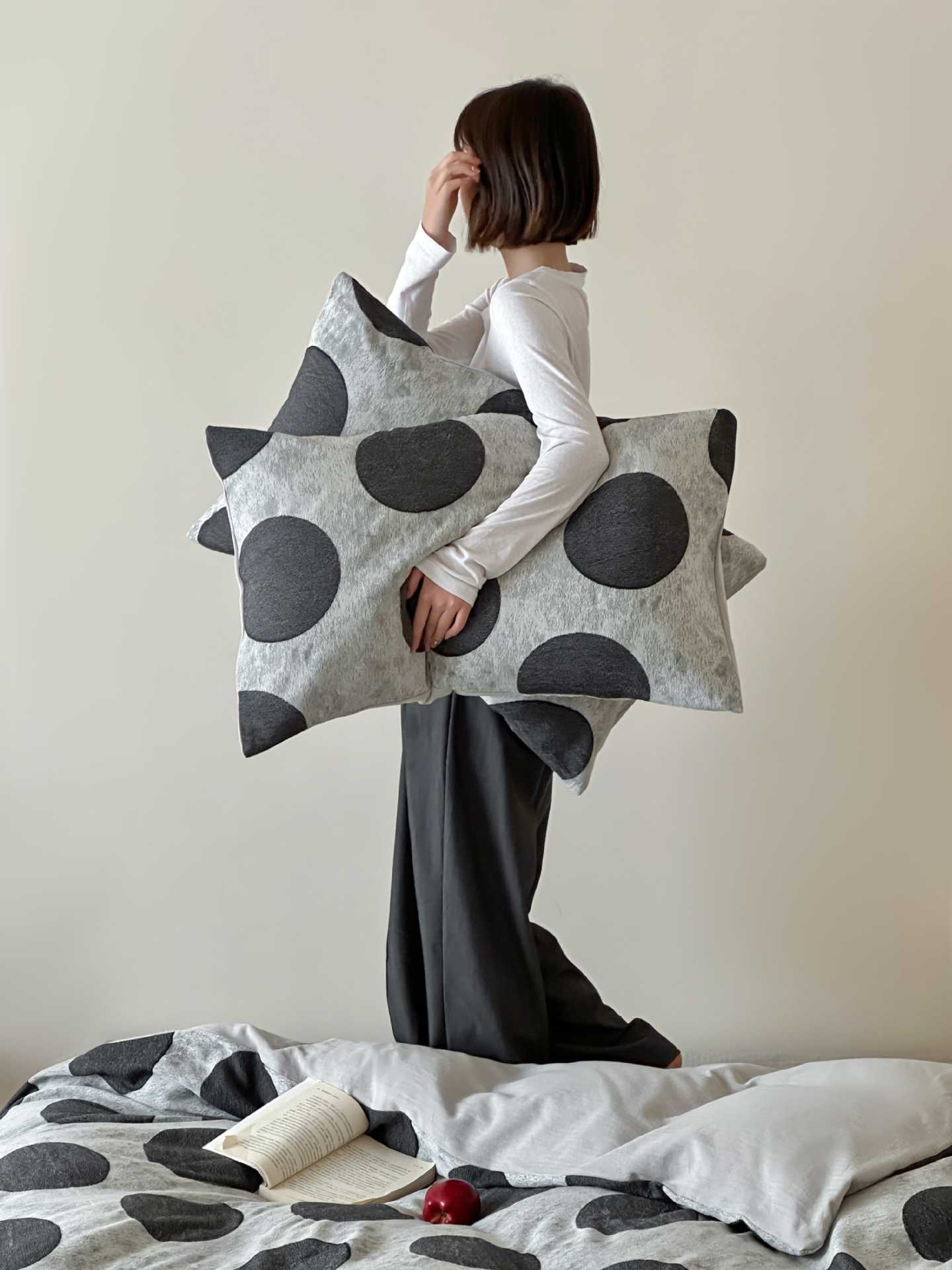 Conjunto de capa de edredão jacquard com bolinhas verde retro_voghion.com