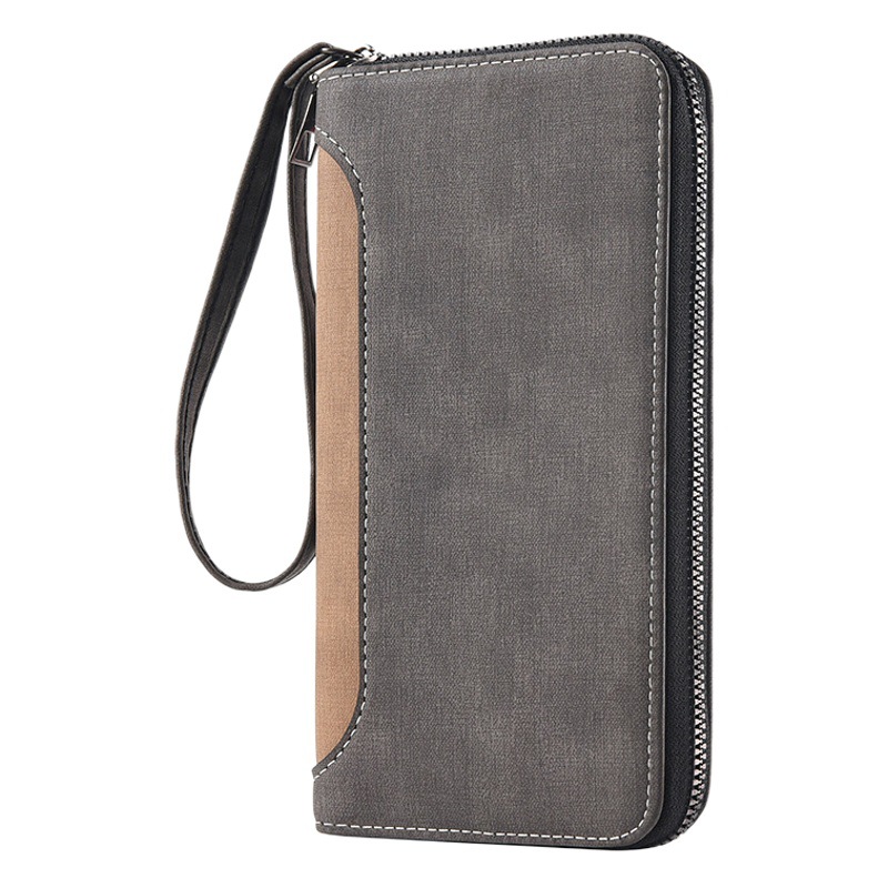 Men's Long wallet men's clutch zipper frosted texture multi-functional fashion change card holder mobile phone bag