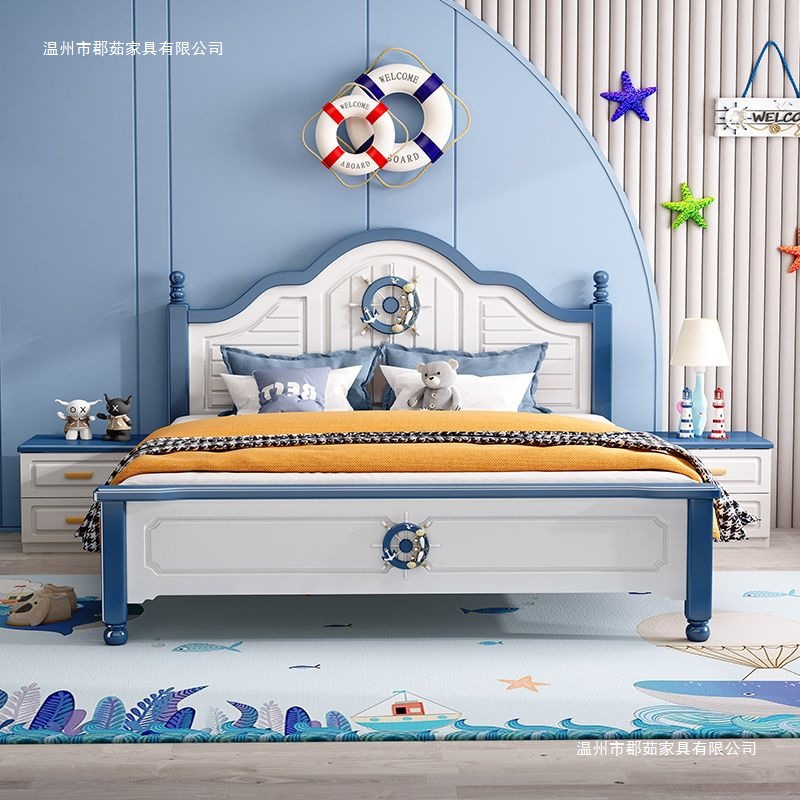 Children's Bed Solid Wood Boy Kidsren's Room Mediterranean Boy Bed 1.2m Wide Student Bed Kids Bed Single Bed