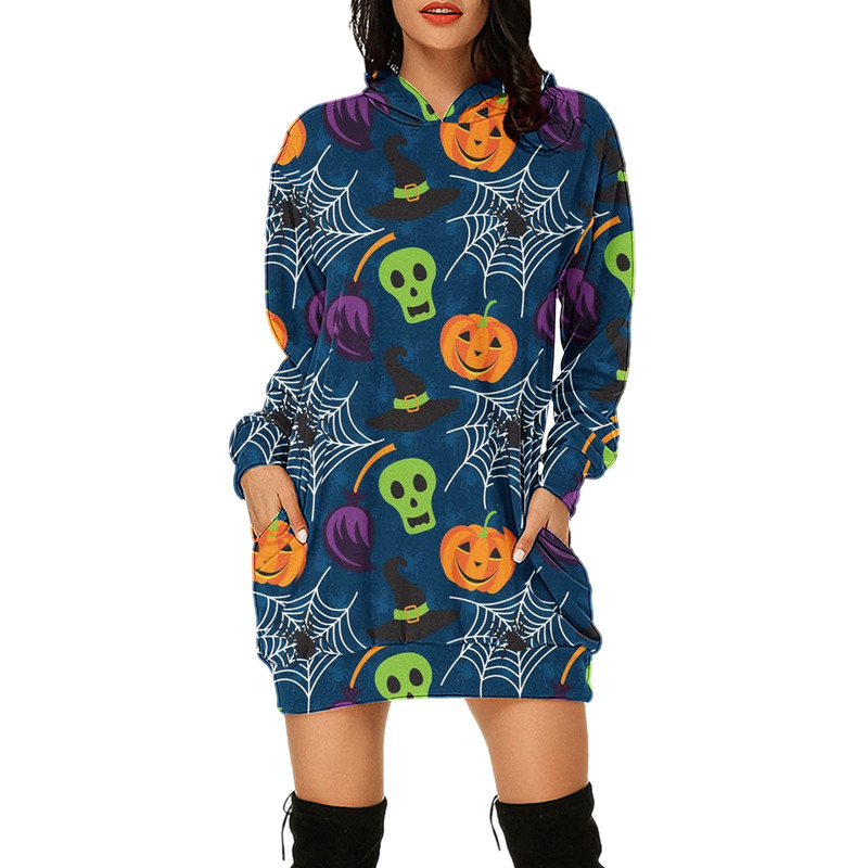 European and American cross-border one-piece delivery 3d digital printing sweater women's Halloween hooded pullover pocket casual sweater