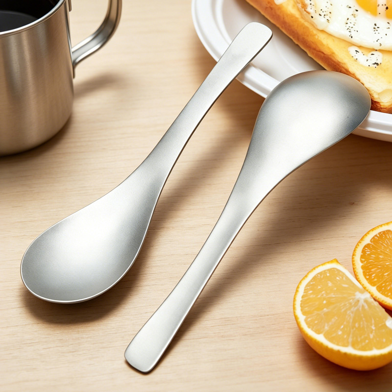 Titanium Purification Spoon, Titanium Spray-Coated Spoon, Sandblasted Earl Spoon, Household Spoon for Eating and Drinking Soup