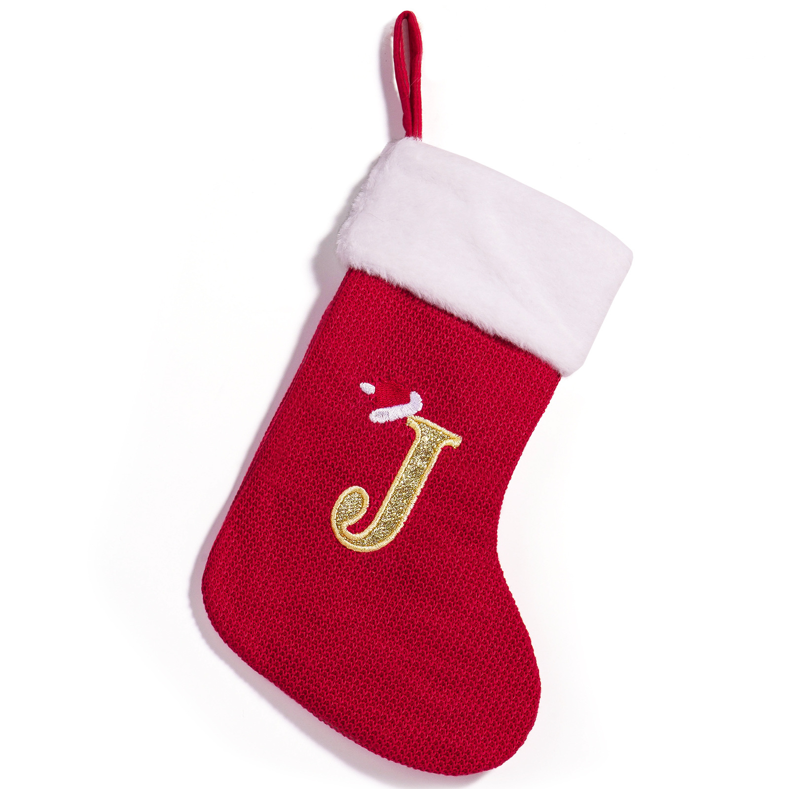 Cross-border nuevo estilo de Navidad rojo 26 letras calcetines de punto de alta calidad colgante de Navidad bordado dulces bolsas de decoración