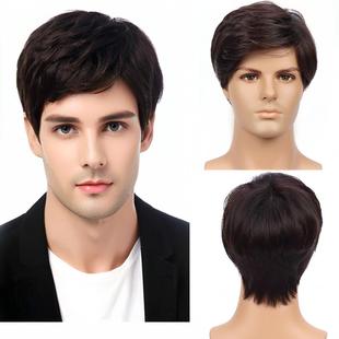 AliExpress Cross-border Wig Men's European and American Hot Selling Short Straight Hair Shattered Qi Bangs Full Head Cover Chemical Fiber Hair in stock First Hair