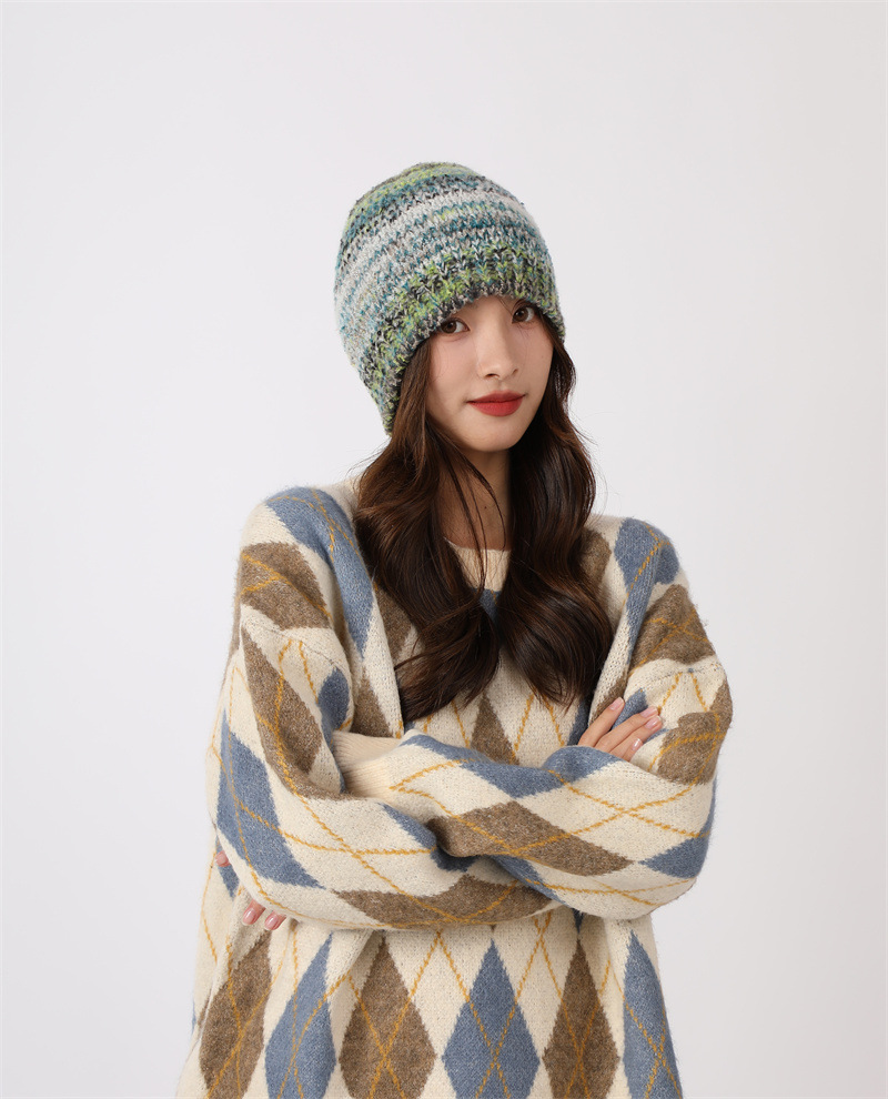 Dopamina Arcobaleno Colore Fatto a Mano per Bambini 2023 Nuovo Autunno/Inverno Lavorato a Maglia Baotou Caldo Freddo Cappello Set_voghion.com