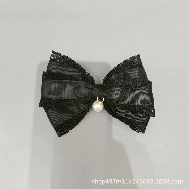 New Lace Double Bow Pearl One-Line Clip Hairpin Simple Fashion Net Red Ladies Hair Accessories Manufacturers Direct Supply Specification drawing