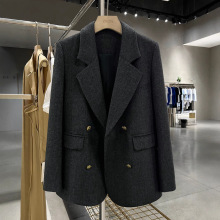 深灰色毛呢西装外套女2025年秋冬新款韩系赫本风高级感气质小西服