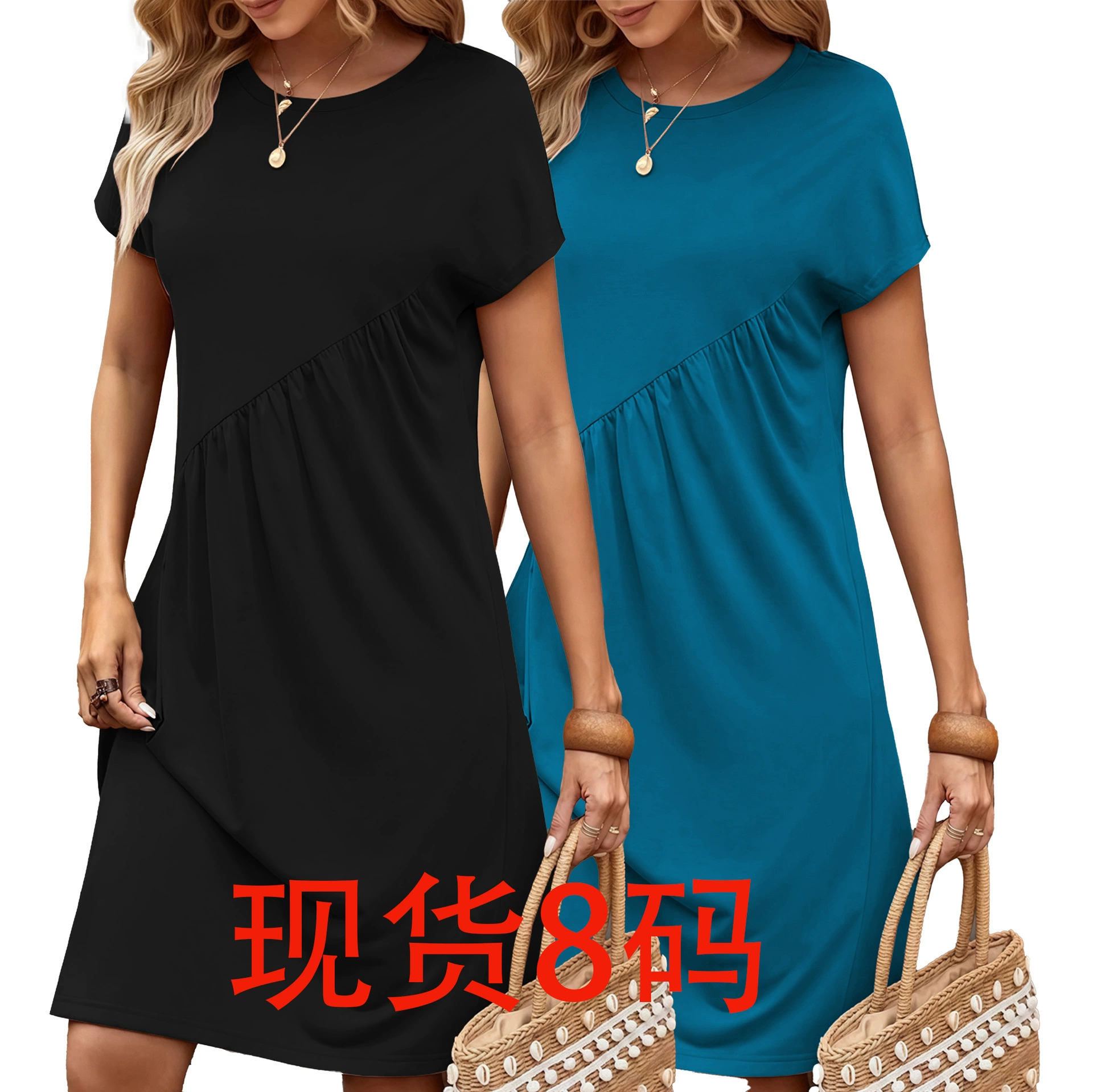 Летнее платье для женщин 2025 года, европейский и американский экспорт, Amazon, независимый магазин, AliExpress, элегантное, однотонное, с круглым вырезом.