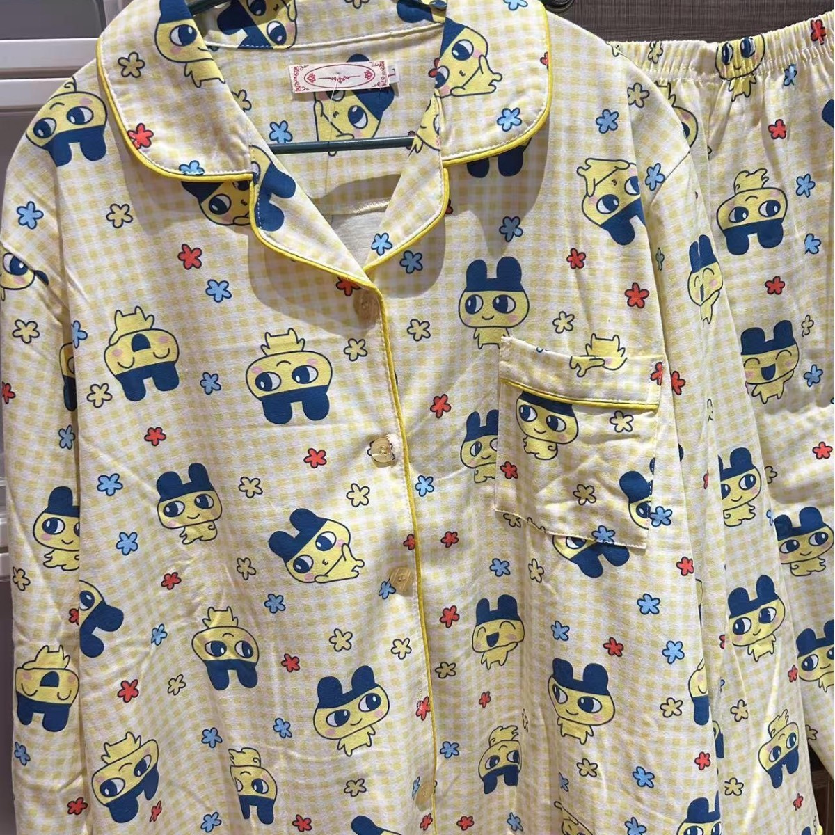 长袖长裤日系格子麻美吉睡衣女春秋纯棉套装可爱拓麻歌子家居服