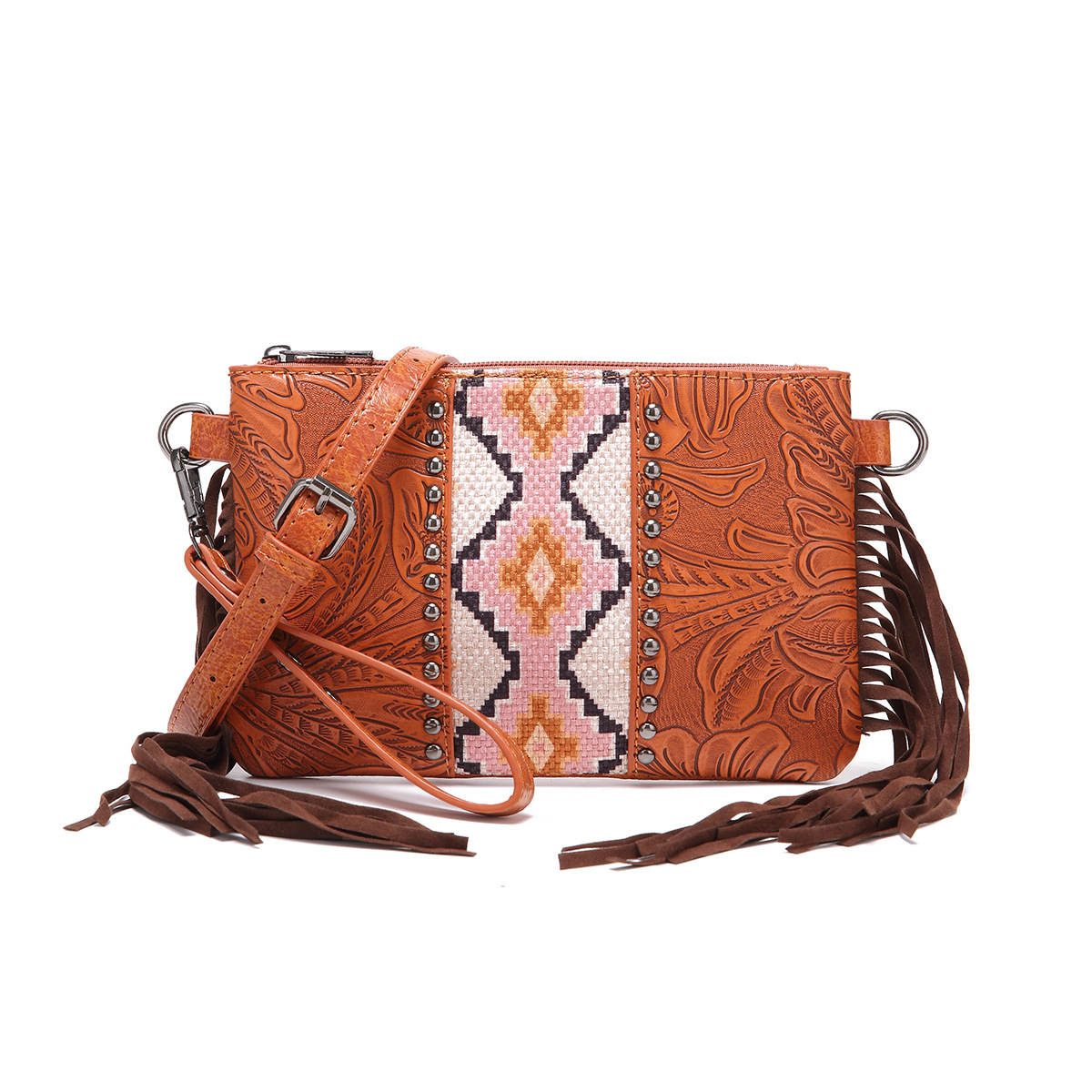 Intaglio in pelle di Boemia occidentale stampata in cotone e lino con borsetta e borsa a tracolla_voghion.com