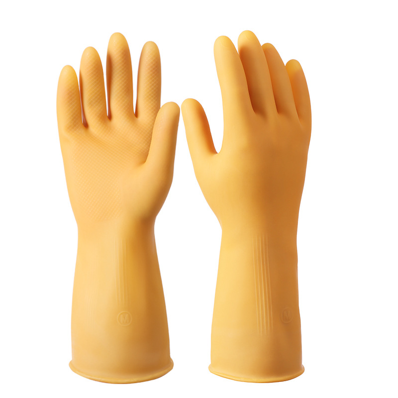 Xindong Wanhong Goma puro Tendón de res Guantes de látex Tareas domésticas Cocina Lavado de ropa Piel de goma duradera Impermeable y engrosado Seguro laboral