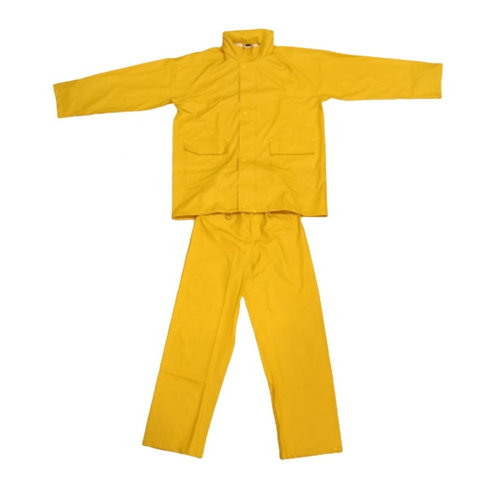 欧码出口成人半PU人造革户外防水服涤纶涂层分体雨衣套装