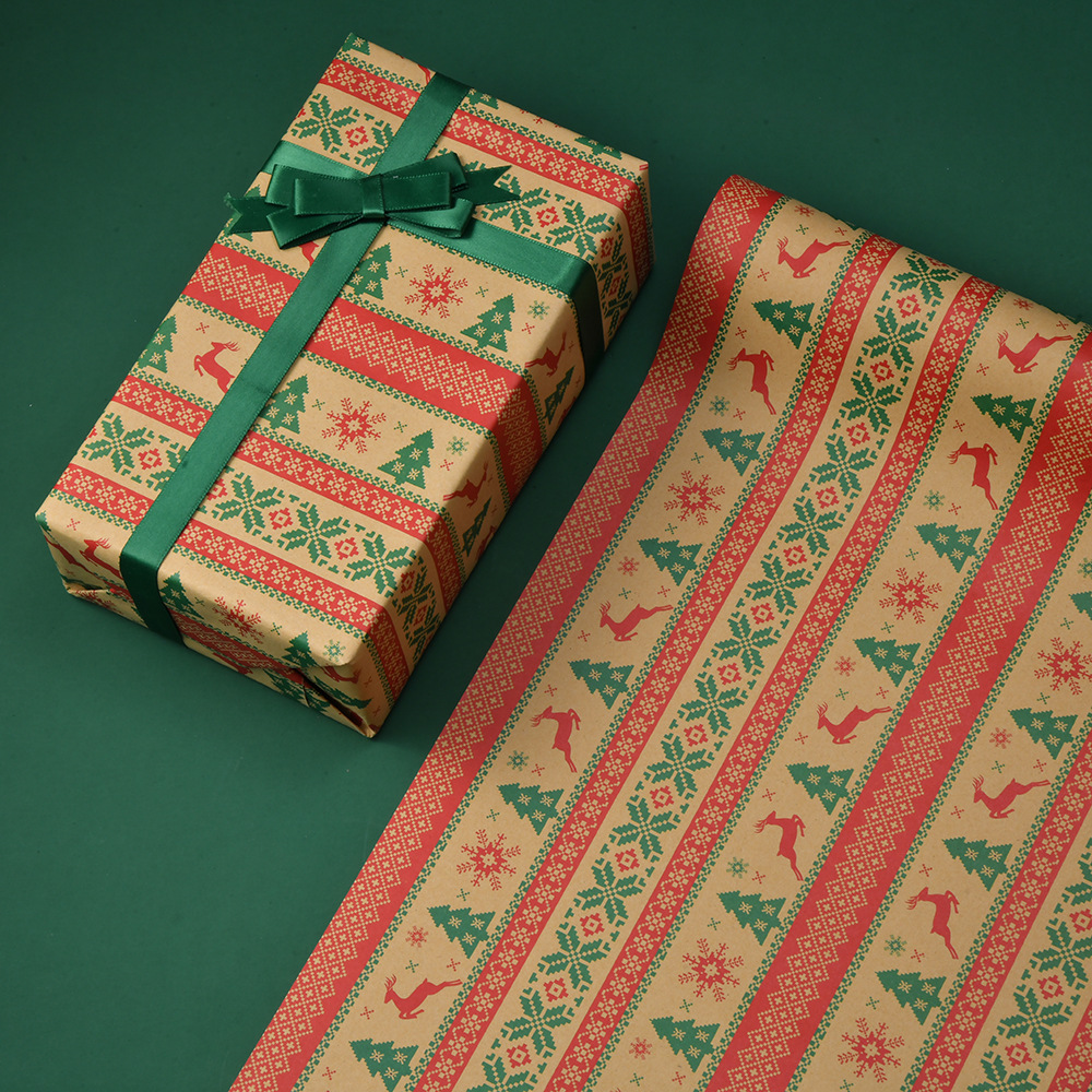 Papel de embalaje de regalo de Navidad espesado papel de embalaje de Navidad al por mayor árbol de Navidad alce regalo caja papel de embalaje