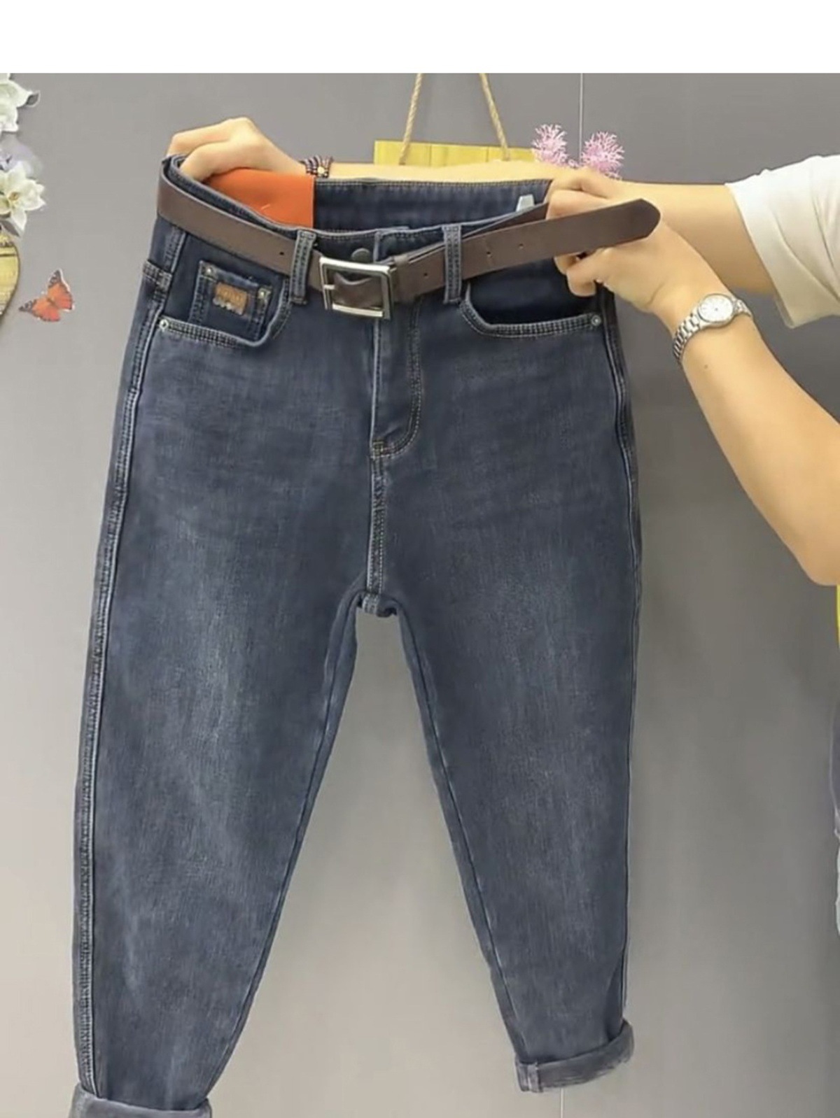 plus Size Fleece Lined Straight Leg Jeans High Waisted Slimming Cropped Dad Style Harem Pants for Women Autumn Winter Casual Fashion_voghion.com