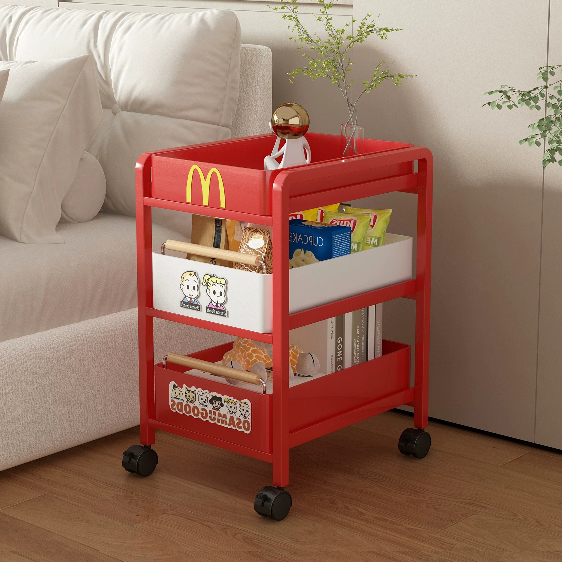 Dopamine-Style Trendy Small Cart Storage Rack, Multi-Layer Snack Organizer for Home Use, Rotating and Mobile Shelf for Living Room and Kitchen
