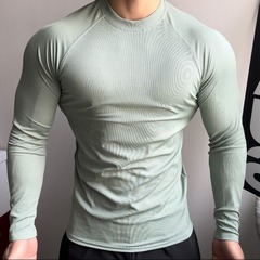 筋肉型の男性の運動の長袖の潮流の高弾の純色の器械の訓練は大きいフィットネスの服の速乾の小さい襟元の上着を現します。