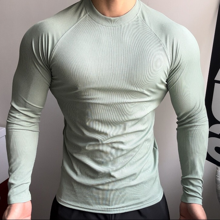 Muscle Men's Sports Long-sleeved Fashionable High-elastic Solid Color Equipment Training Large Fitness Clothes Quick-drying Small Collar Top