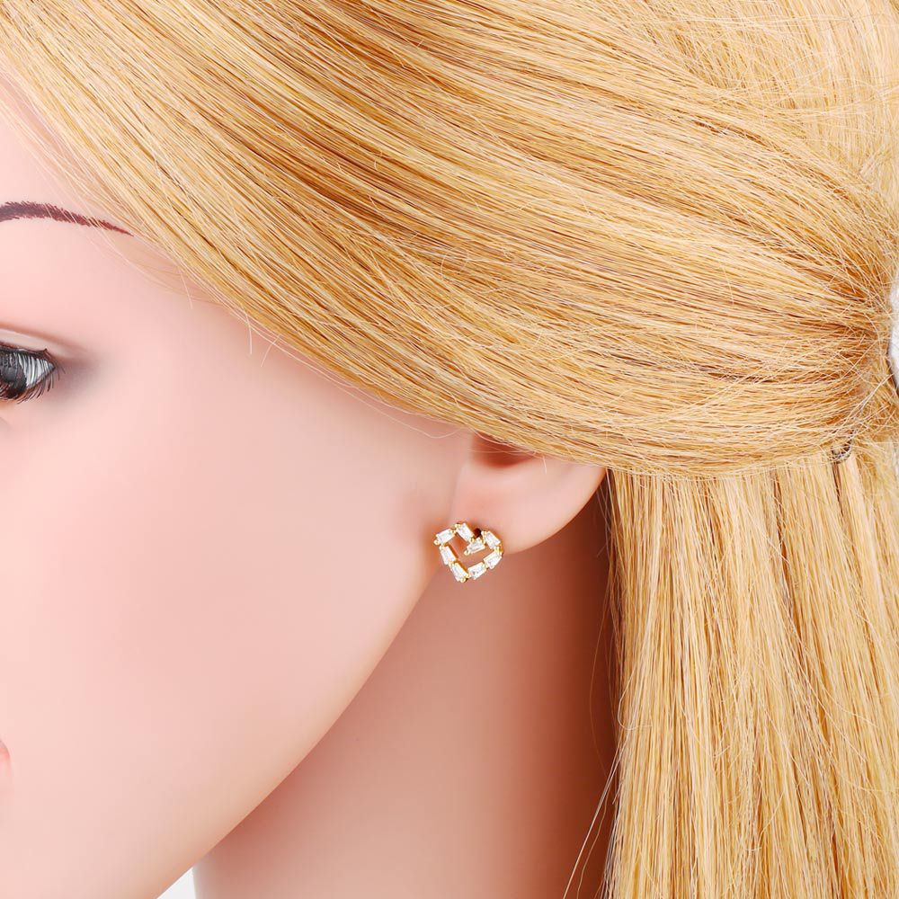 simple zircon heart copper gold-plated earrings