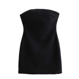 外贸批发欧美风女式人造皮草新款女装抹胸效果冬季修身连衣裙4391