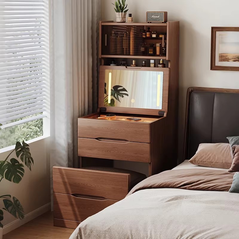 Comodín de madera maciza pequeña mesa de maquillaje dormitorio moderno y simple meseta de cabecera de cama de tipo pequeño gabinete de almacenamiento en una sola cubierta
