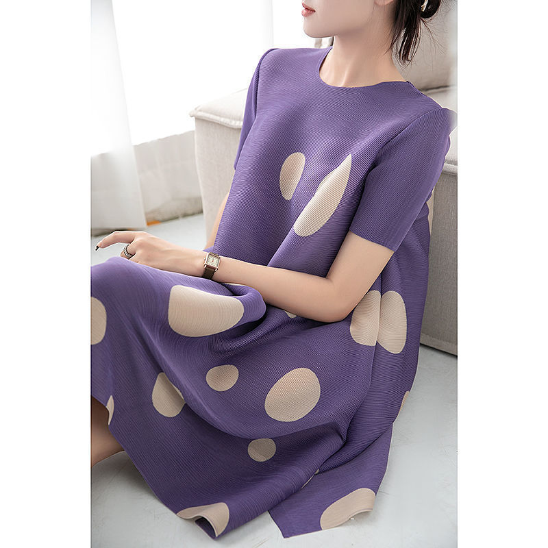 Cross-border Shrimp shopee Pleated Round Neck Loose Slimming Polka Dot Dress for Southeast Asia Women's Mid-length Dress Cross-border Shrimp shopee Pleated Round Neck Loose Slimming Polka Dot Dress for Southeast Asia Women's Mid-length Dress