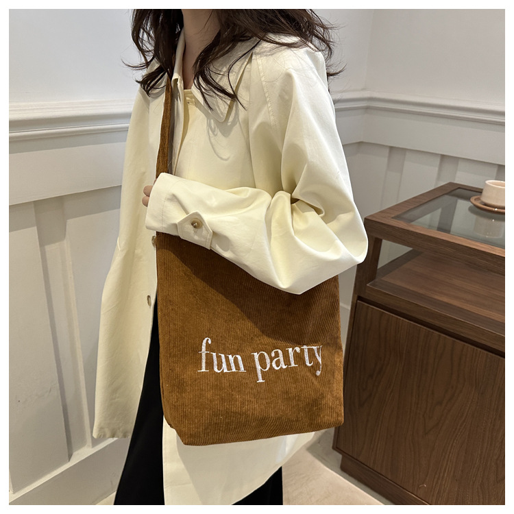 Simple hand-held corduroy large-capacity daily casual work single-shoulder bag, niche tote bag, fashionable canvas bag undefined