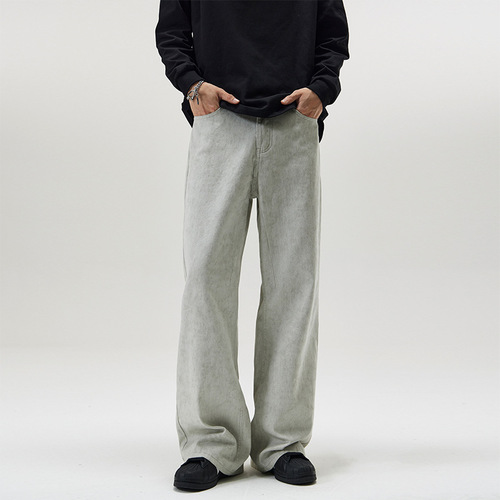 JIAMU autumn and winter marble dark pattern dirtyfit straight loose A-line slightly flared casual pants for men trendy and lazy style