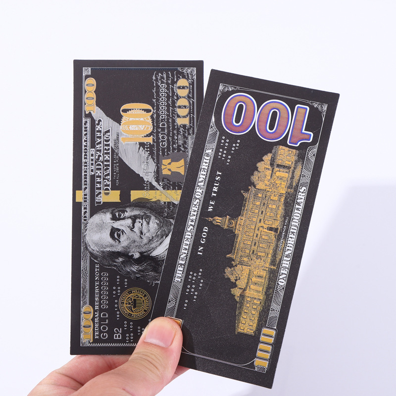 (2개) 공장 직접 플라스틱 블랙 컬러 100 골드 호일 화폐 기념 동전 컬러 양면 컬러 인쇄 미국 달러 기념 카드