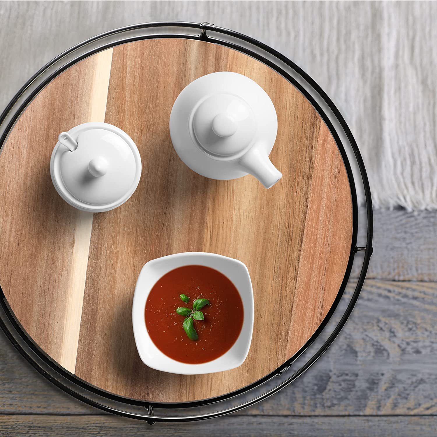 Estante de almacenamiento de madera de Acacia Susan Estante de almacenamiento de artículos diversos de mesa Estante de acabado redondo Condimento de cocina La bandeja de madera maciza se puede girar