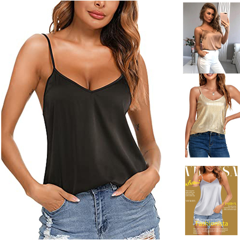 Women's camisole V-neck camisole loose sleeveless shirt 2023 European and American casual