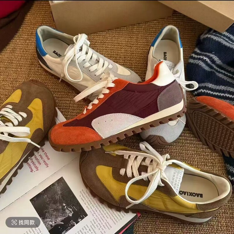 Korean-Style Retro Color-Blocking German Training Shoes for Women, 2026 Spring New Model, Genuine Leather Lace-Up Lightweight Casual Sneakers, Trendy Sports Shoes