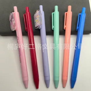 亚克力卡通贴片笔按动中性笔pvc软胶贴片高颜值广告宣传笔印logo